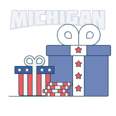 gift boxes in front of text showing michigan