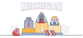 three casino buildings below text showing michigan