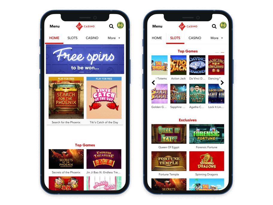 virgin casino screenshot main menu slots