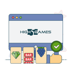 high 5 games logo on desktop with slot graphics