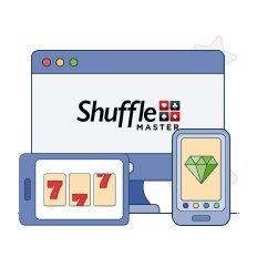 shuffle master logo on tech devices