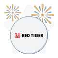 red tiger logo with fireworks graphics