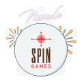 spin games logo with fireworks graphics