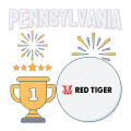 red tiger logo with fireworks and trophy graphics