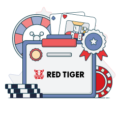 red tiger logo with casino symbols