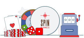 spin games logo with casino games symbols