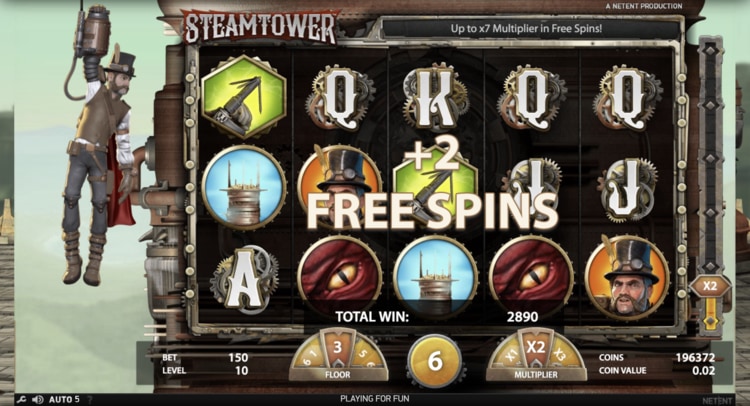 steam tower free spins feature