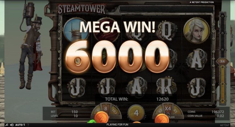 steam tower slot mega win