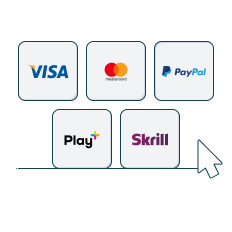 visa, mastercard, paypal, play+ and skrill logos