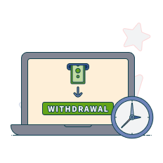 clock with a lap top showing a withdrawal