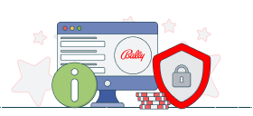 bally logo with info and padlock sign