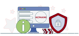 konami logo with info and padlock sign