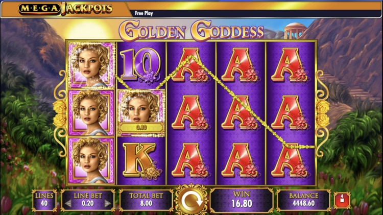 megajackpots golden goddess payline screenshot