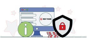 red tiger logo with info sign