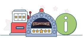 steam tower slot logo with info and slot machine symbols