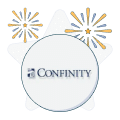 confinity logo with firework graphic