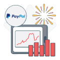 paypal logo with fireworks and a chart graphic