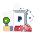 paypal logo with dice and playing cards graphic