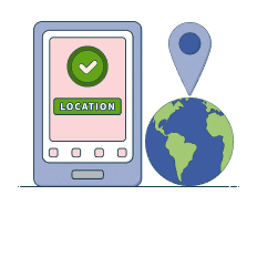 mobile phone with globe and location pin