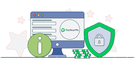 paynearme logo next to padlock graphic and info sign