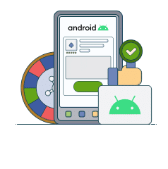 mobile phone between roulette wheel and android logo
