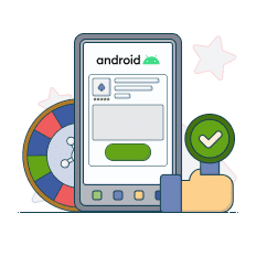 mobile phone with android logo next to roulette graphic and thumbs up sign