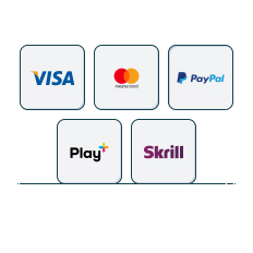 visa, mastercard, paypal, play+ and skrill logos