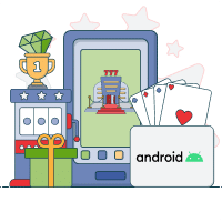 mobile phone next slot machine and card and dice graphics and android logo
