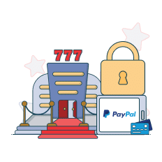 casino building next to a padlock graphic andpaypal logo