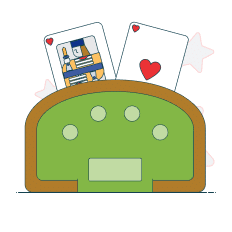 blackjack table in front of two cards