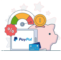 max level sign above tablet device with paypal logo next to piggy bank graphic