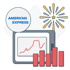 american express logo next to line and bar chart