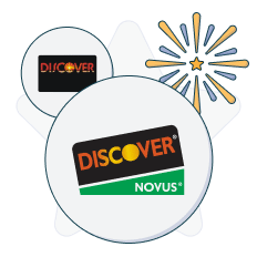 discover logo next to discover+novus logo
