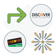 discover+novus logo pointing towards discover logo