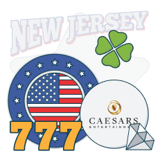 text showing new jersey over a us flag next to caesars casino logo