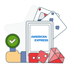 mobile phone showing american express logo between thumbs up sign and casino cards