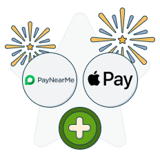 paynearme logo and apple pay logo