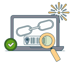 lap top showing a chain and magnifying glass over a barcode