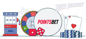 pointsbet logo between roulette wheel and cards with text showing New Jersey