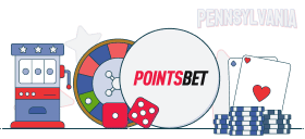 pointsbet logo between roulette wheel and cards with text showing Pennsylvania