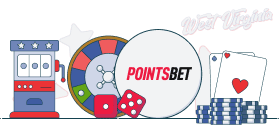 pointsbet logo between roulette wheel and cards with text showing West Virginia